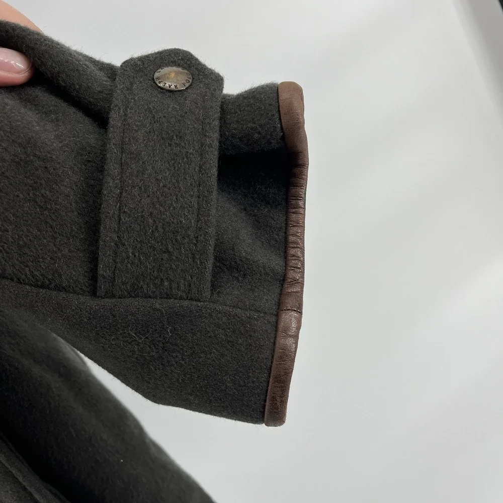 Polo Ralph Lauren Loden‎ Green Mens Leather Trim Insulated Wool Coat Jacket XL